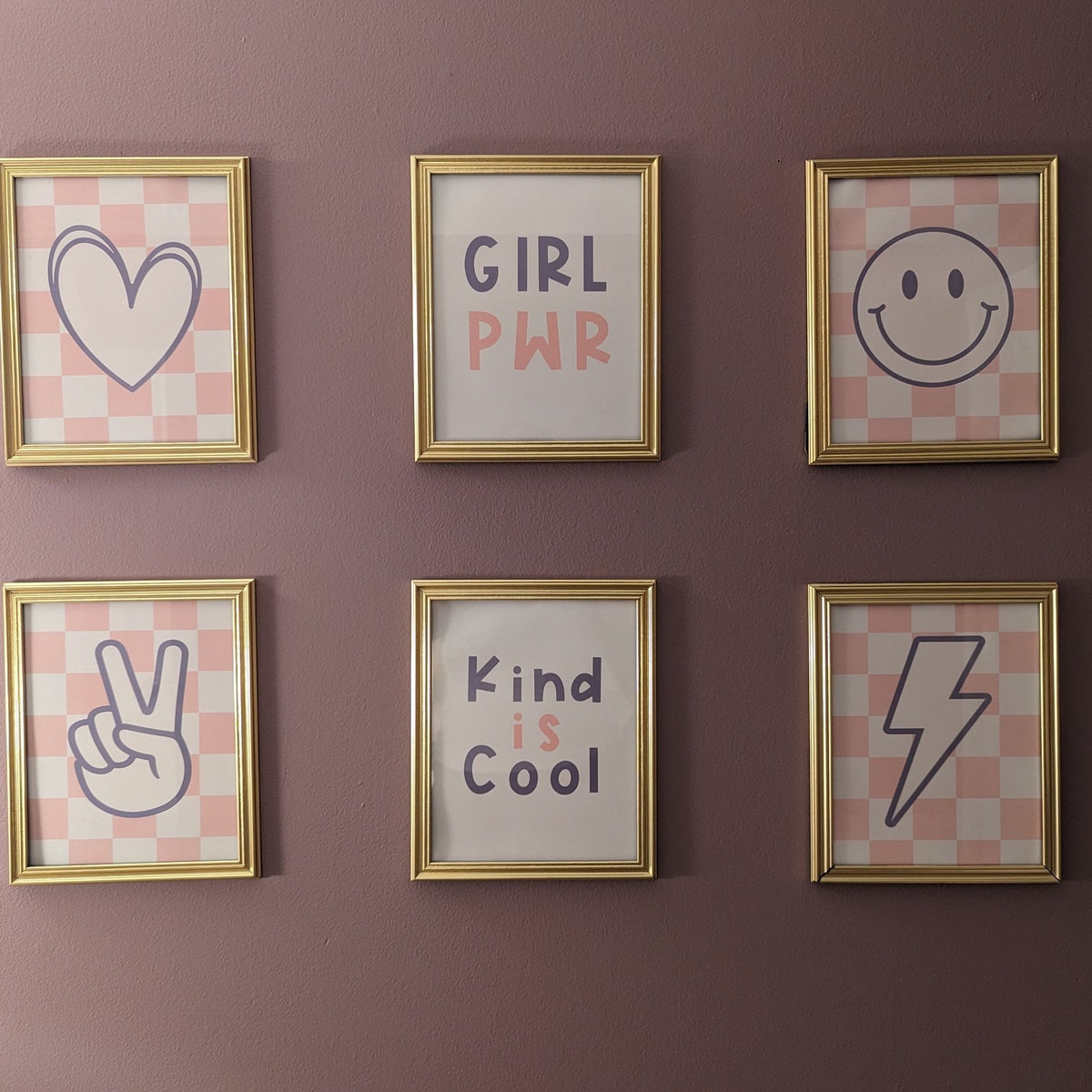 Pink Checkered Aesthetic Digital Wall Art Bundle