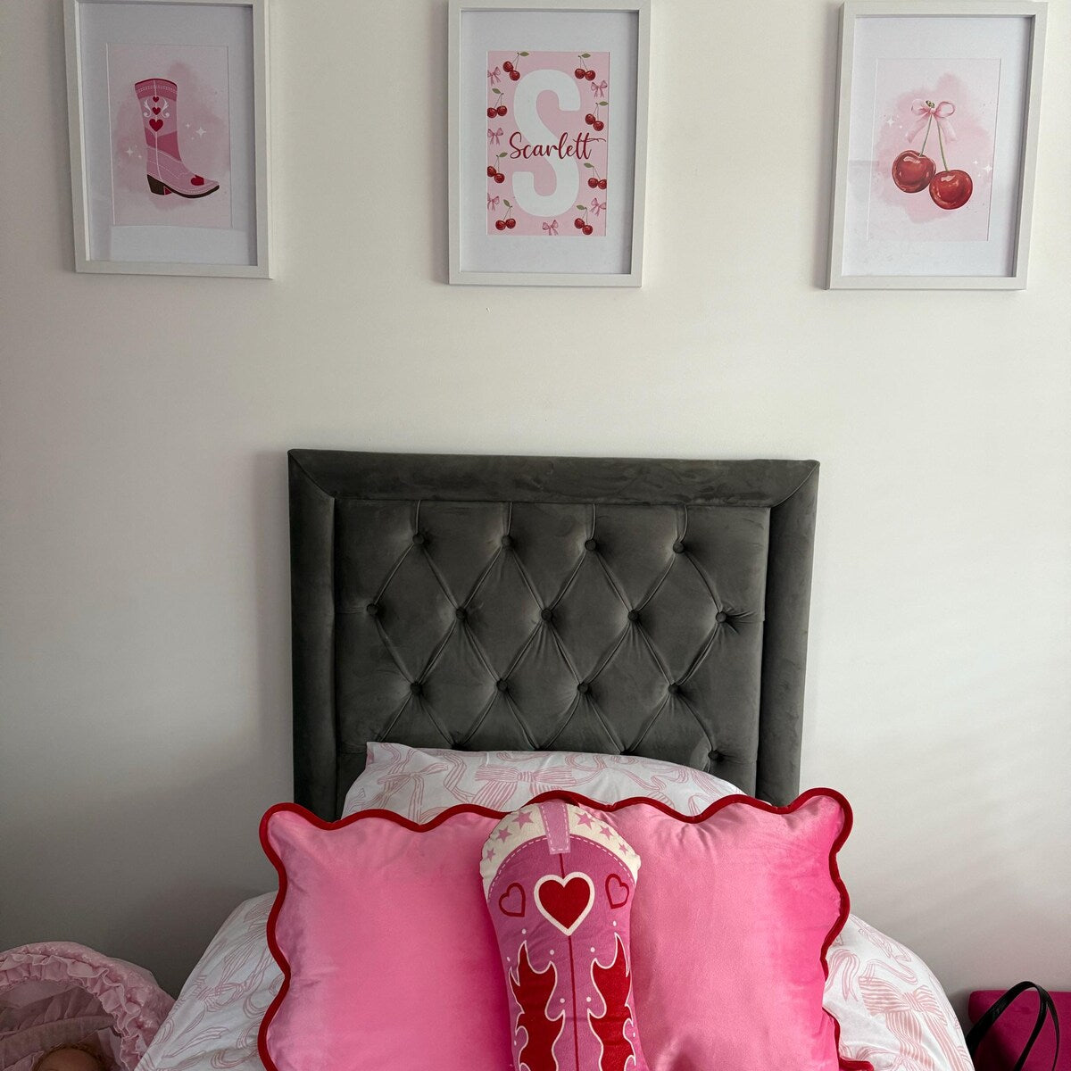 Pink Cowgirl Boots and Cherry Digital Wall Art Trio