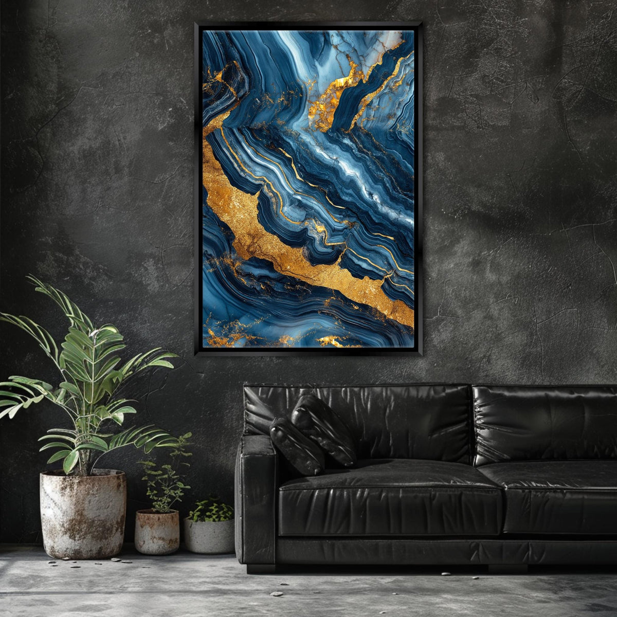Blue and Gold Marble Abstract Digital Art