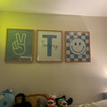 Preppy Blue Peace Sign Monogram and Smiley Face Wall Art Trio