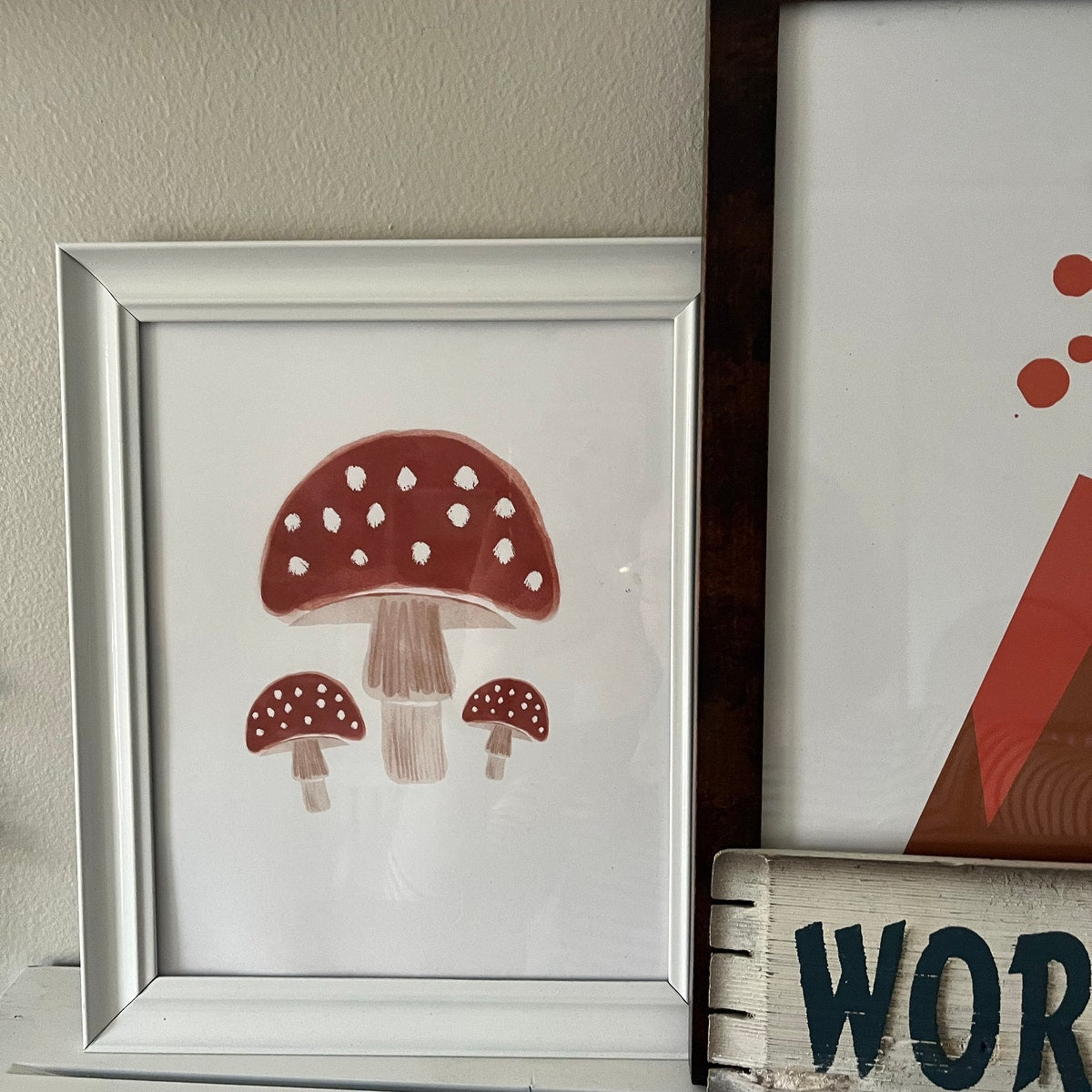 Minimalist Red Mushroom Botanical Digital Artwork