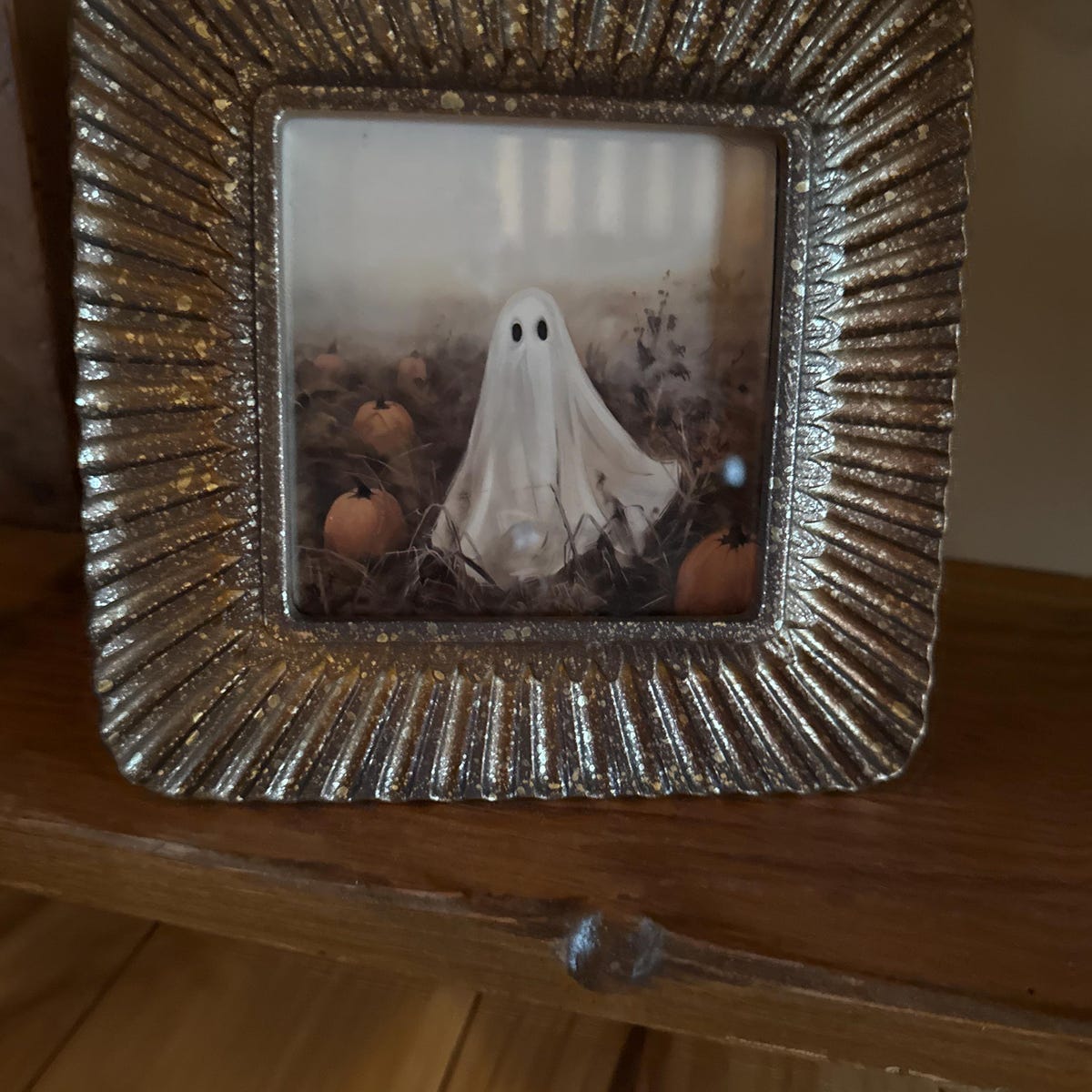 Spooky Cute Ghost in Pumpkin Patch Digital Artwork