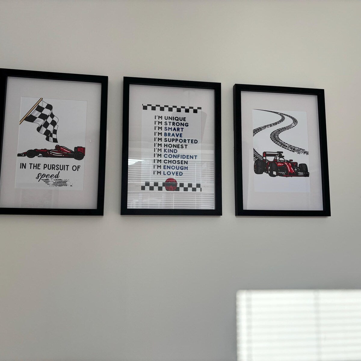 Racing Car Kids Affirmation Wall Art 3-Piece Set