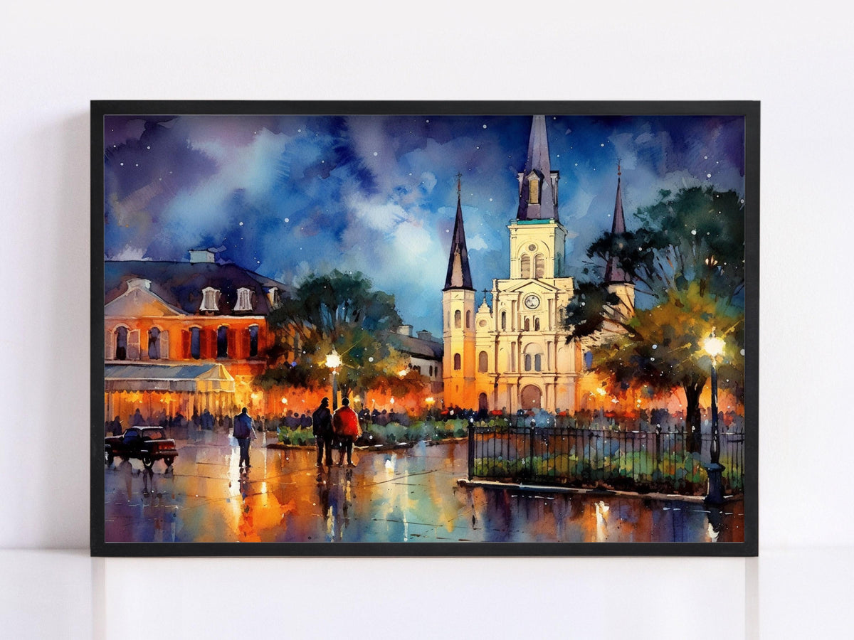 New Orleans French Quarter Night Watercolor Digital Art