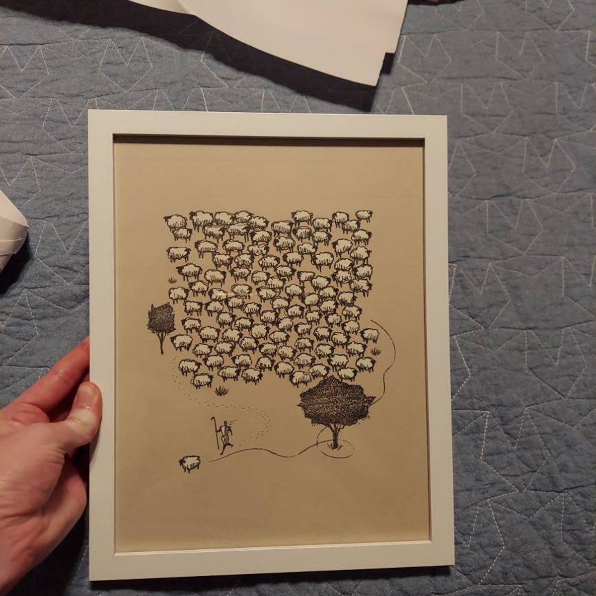 Shepherd and Flock Minimalist Line Art Digital Download