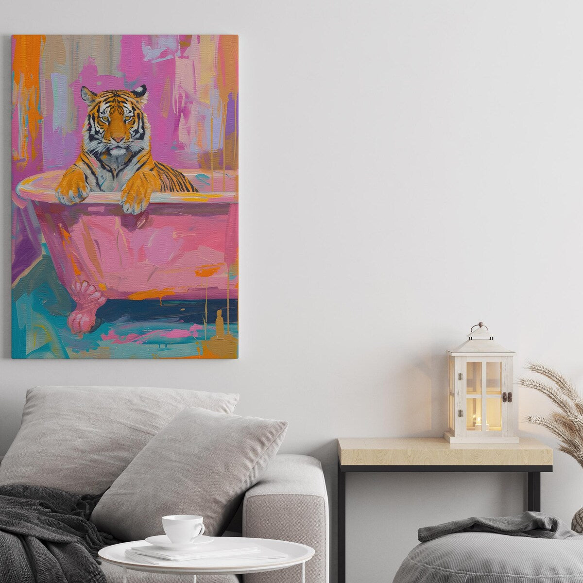 Tiger in Pink Tub Digital Art Print