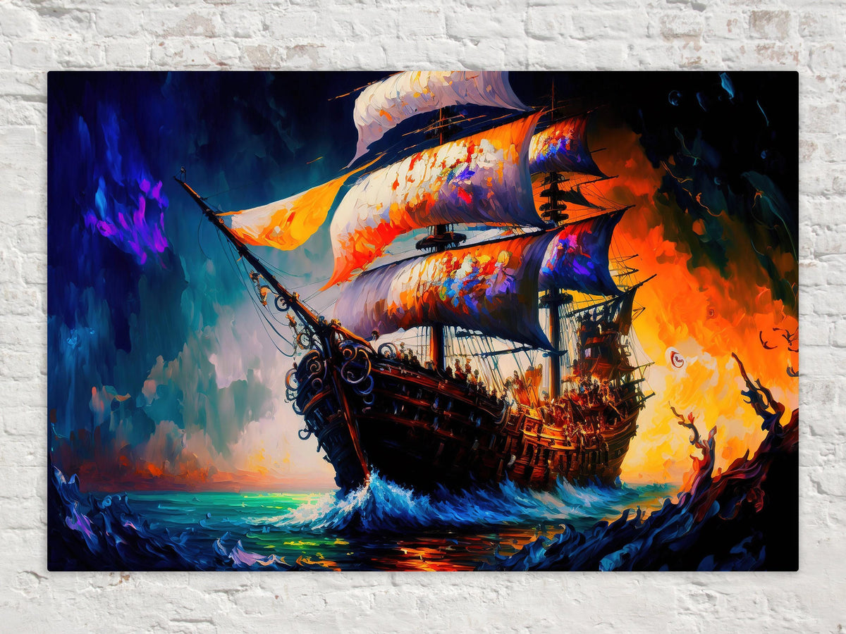 Fiery Seas Galleon Digital Artwork