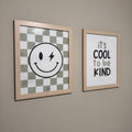 Sage Checkered Smiley Digital Wall Art Set