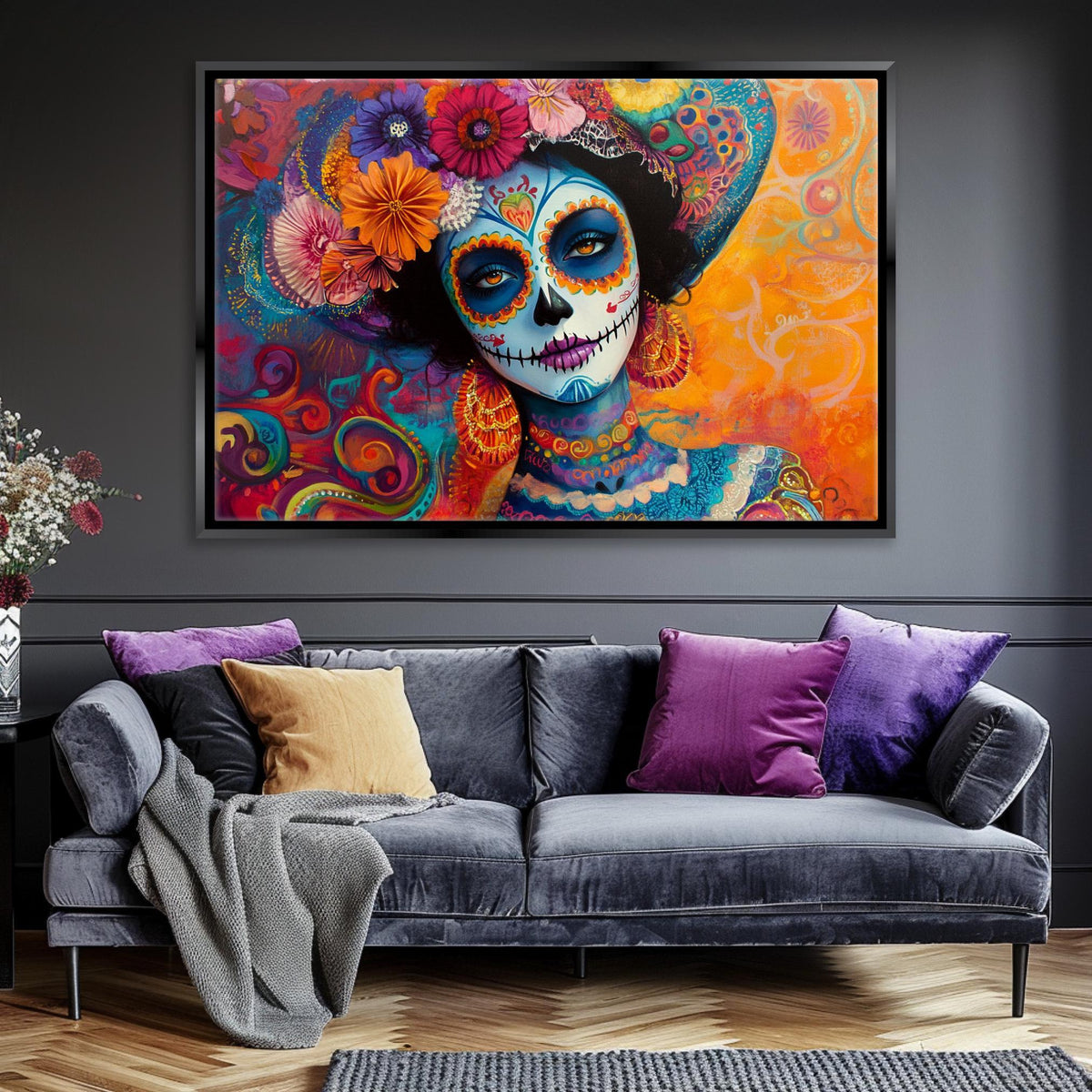 Vibrant Sugar Skull Woman Digital Art