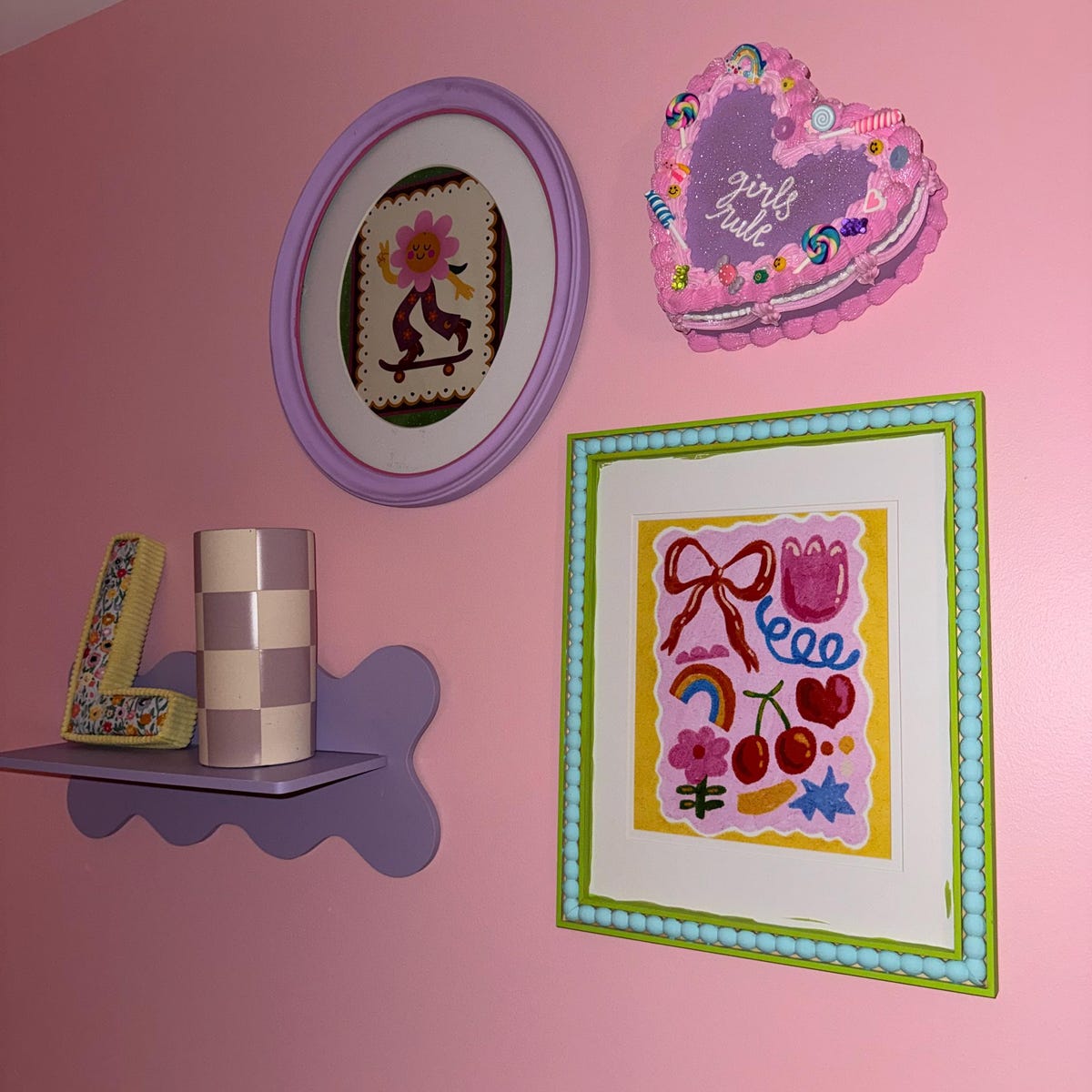 Retro Cute Doodle Grid Digital Artwork