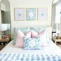 Chic Preppy Blue Hydrangea and Pink Stripe Wall Art Gallery Set