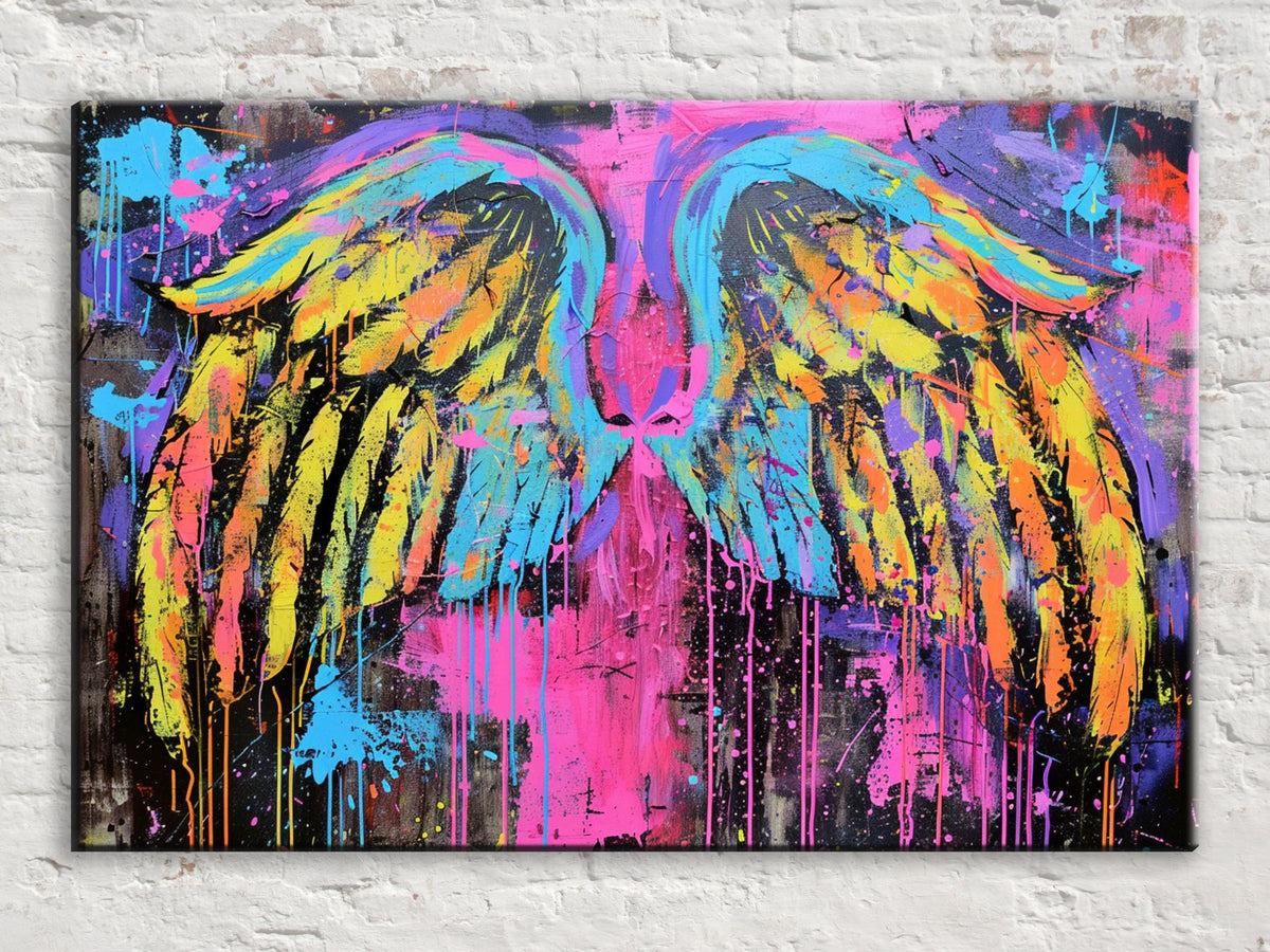 Neon Angel Wings Digital Artwork