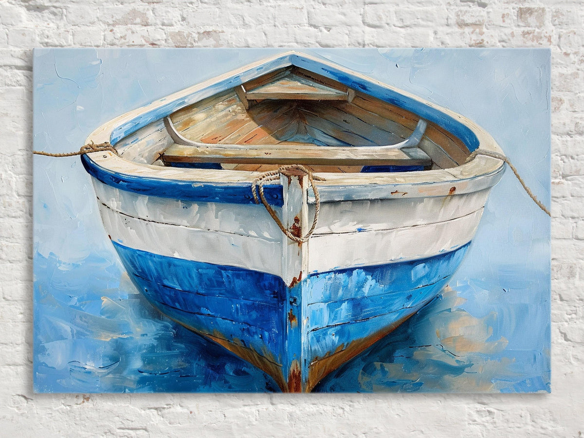 Blue and White Coastal Rowboat Digital Art