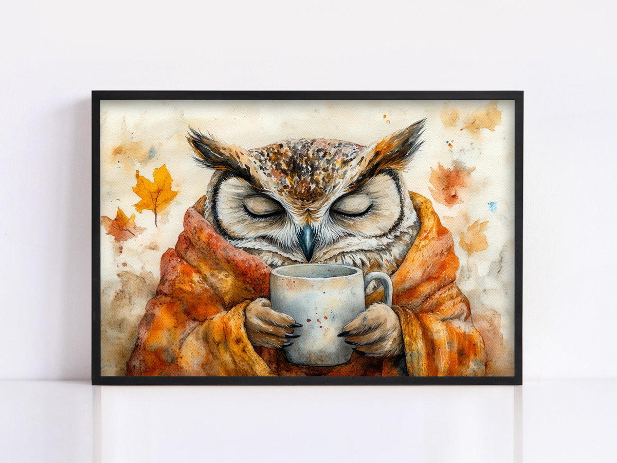 Cozy Autumn Owl Digital Art Print