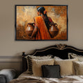 Golden Horizon Woman with Clay Pots Digital Artwork