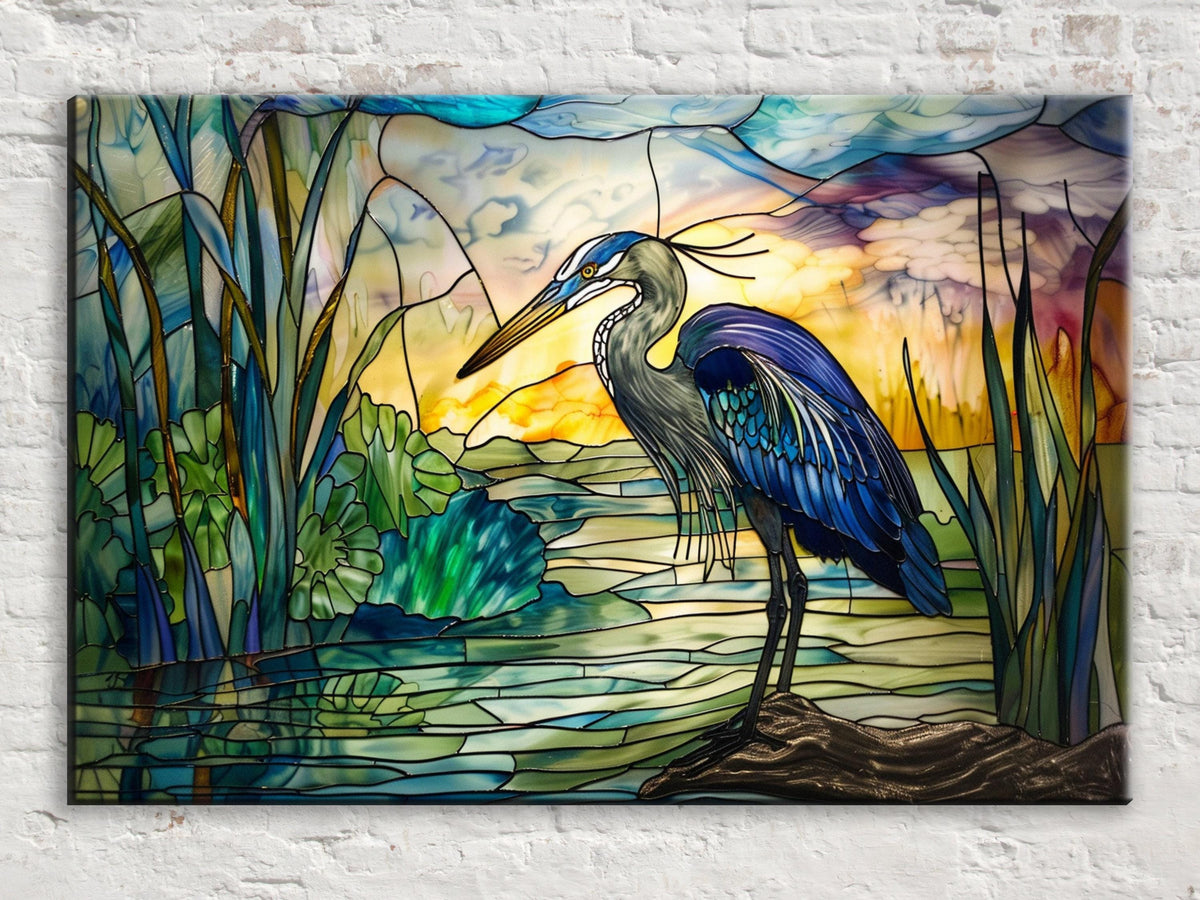 Stained Glass Blue Heron Digital Art
