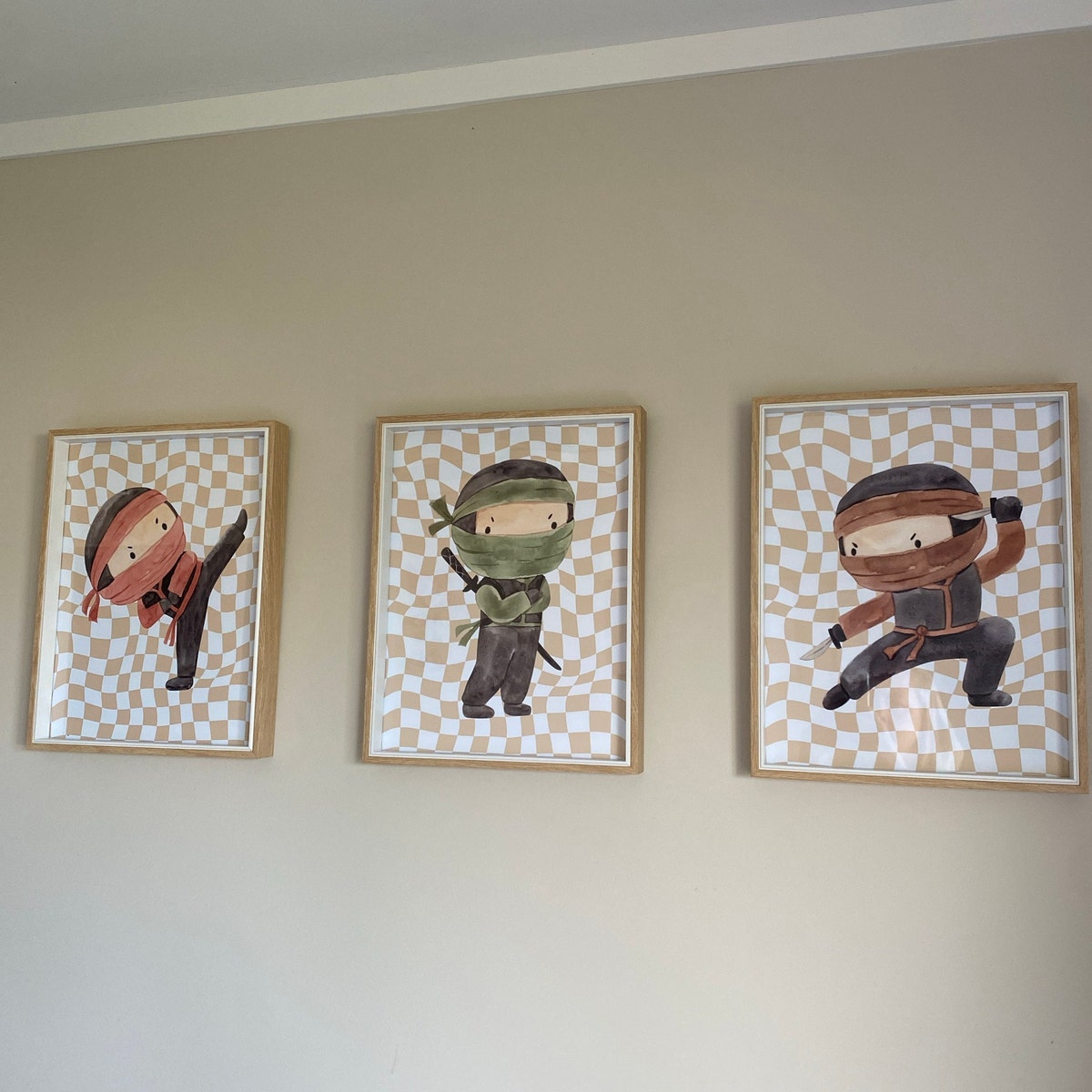 Watercolor Cute Ninja Trio Digital Artwork