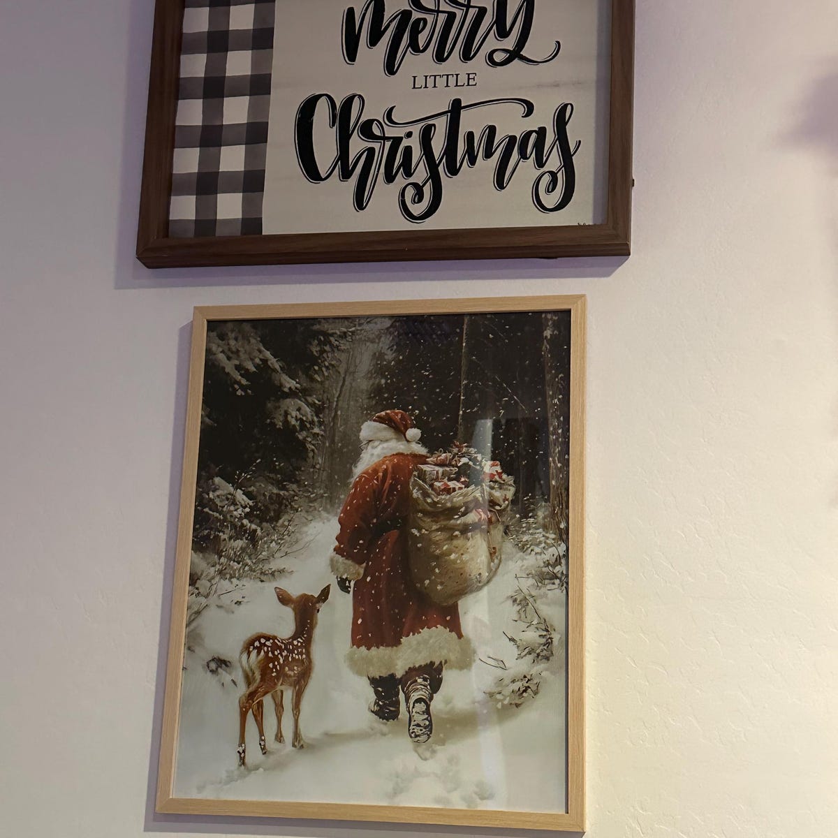Santa and Baby Deer Winter Walk Digital Artwork