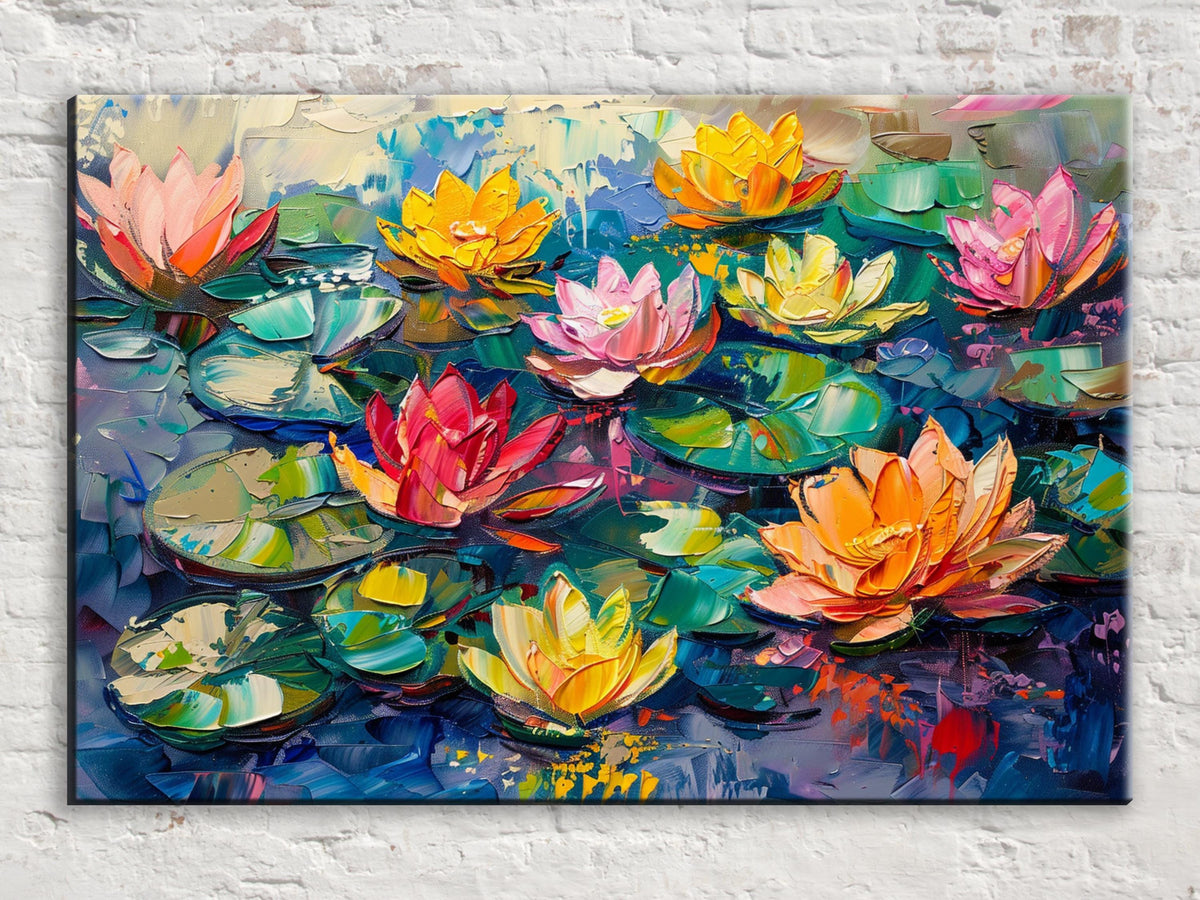 Vibrant Impasto Water Lilies Digital Art