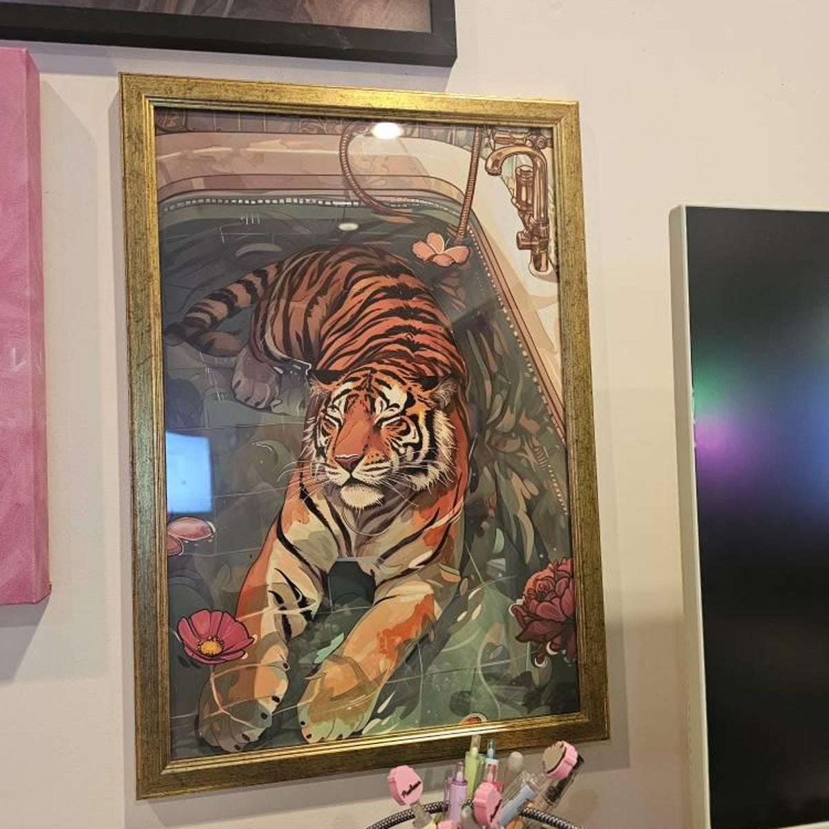 Tiger in Bathtub Digital Art Print