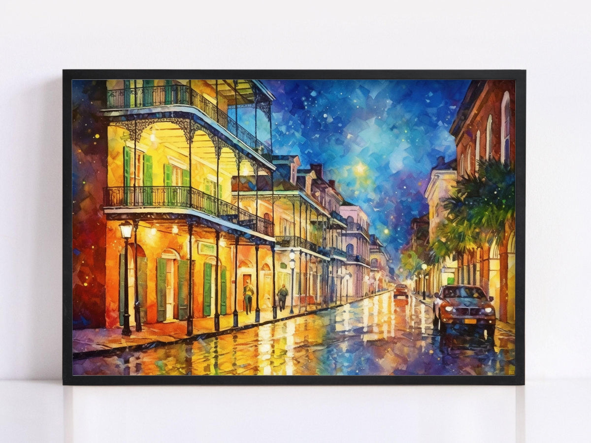 New Orleans French Quarter Night Watercolor Digital Art