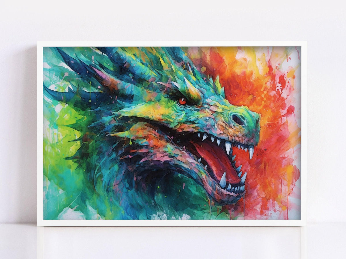 Vibrant Watercolor Dragon Digital Artwork