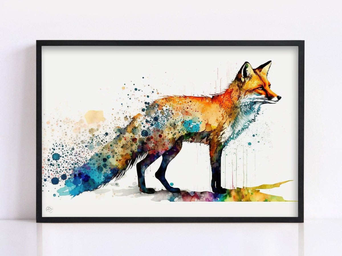 Watercolor Splash Fox Digital Artwork