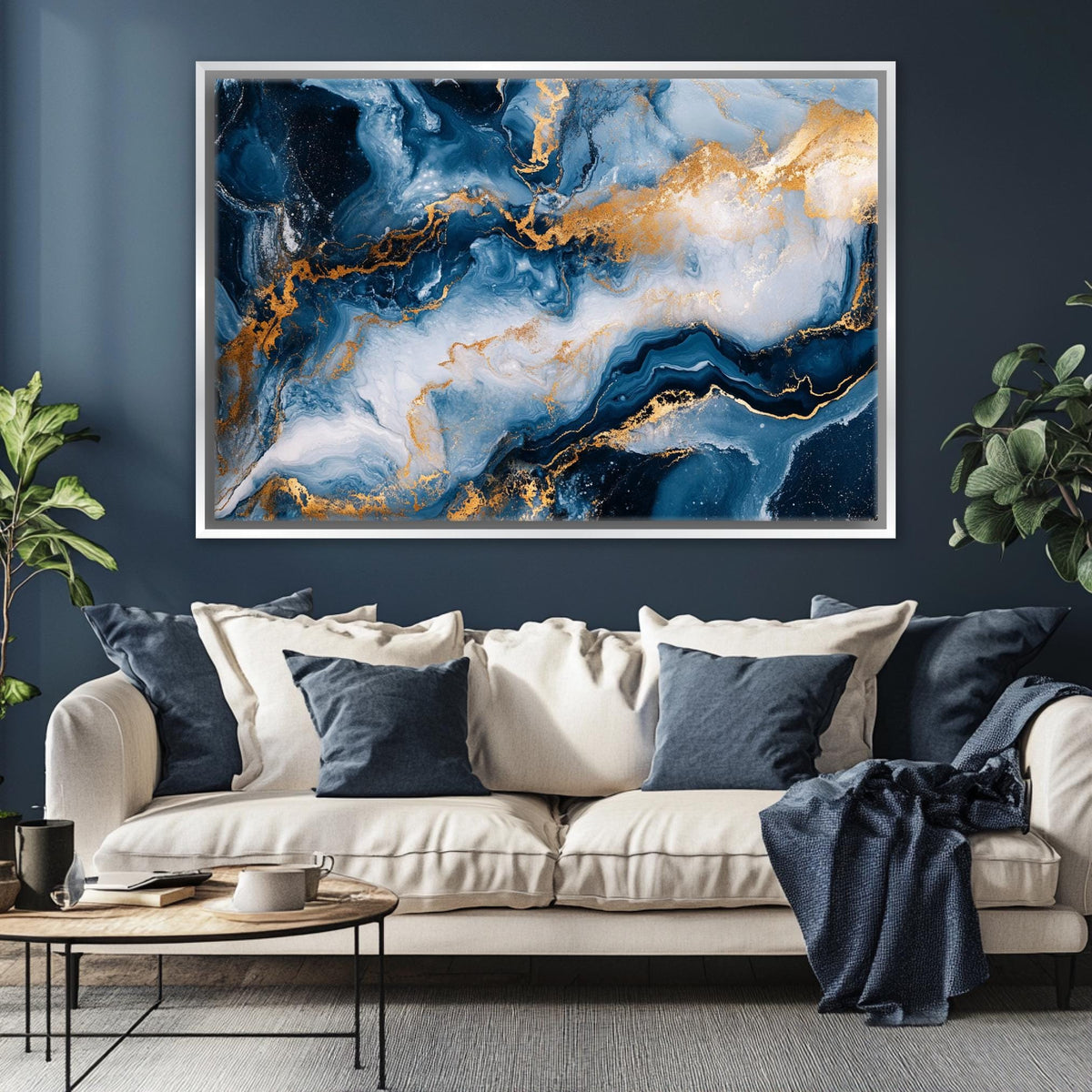 Blue and Gold Abstract Marble Digital Artwork