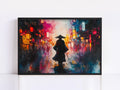 Neon Rain Samurai Digital Art Print