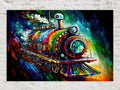 Vibrant Rainbow Steam Train Digital Art