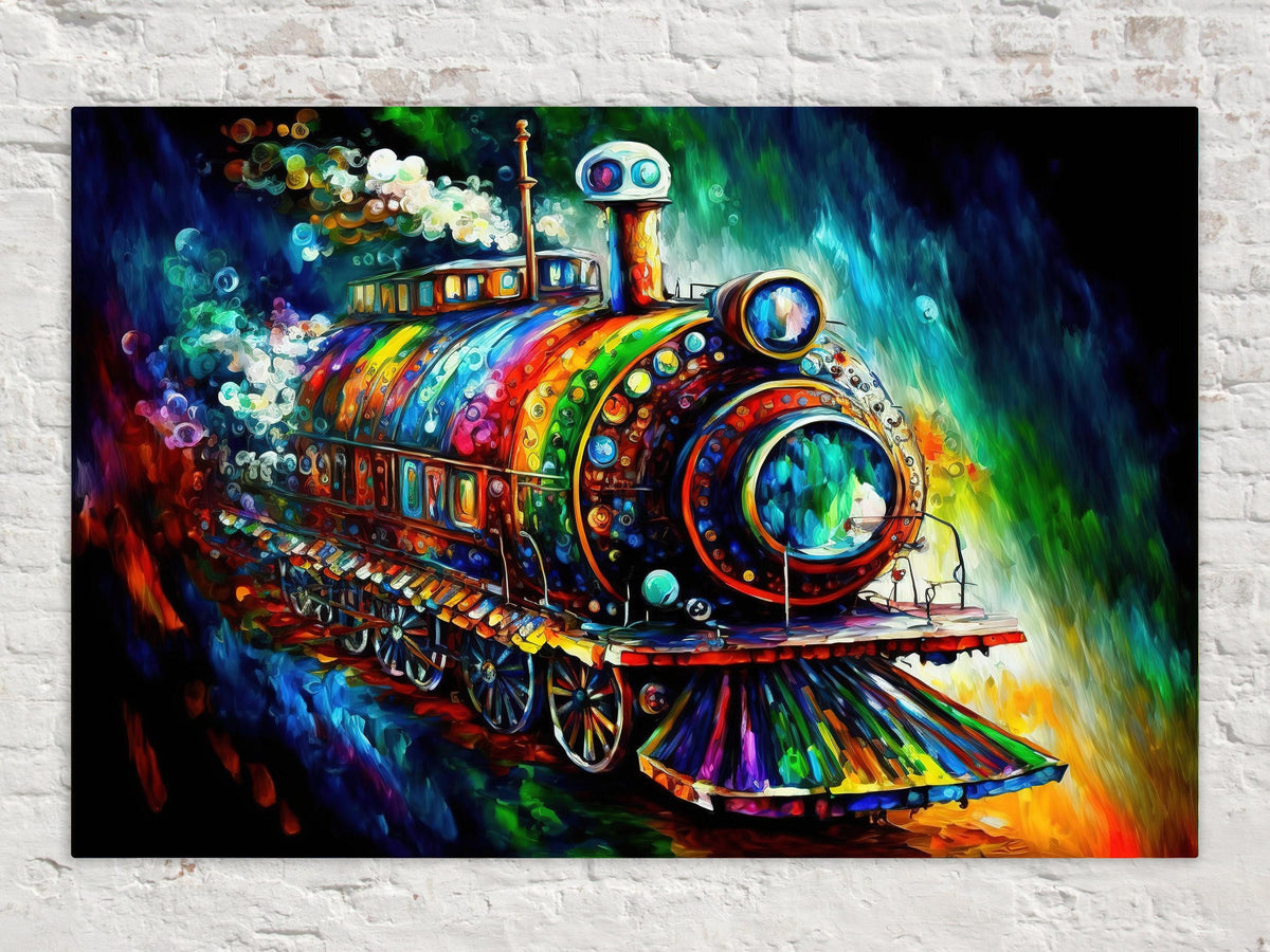 Vibrant Rainbow Steam Train Digital Art