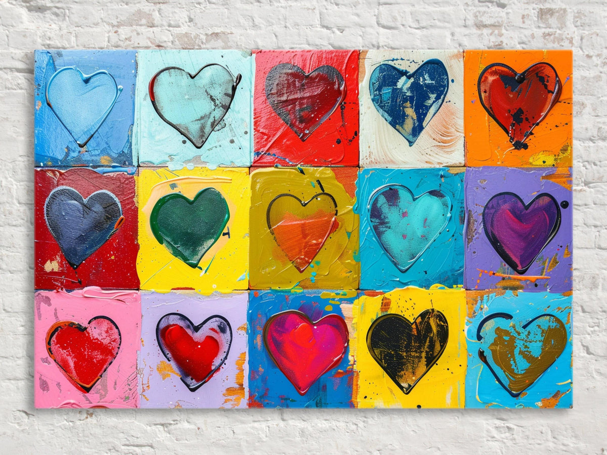 Vibrant Hearts Grid Digital Artwork
