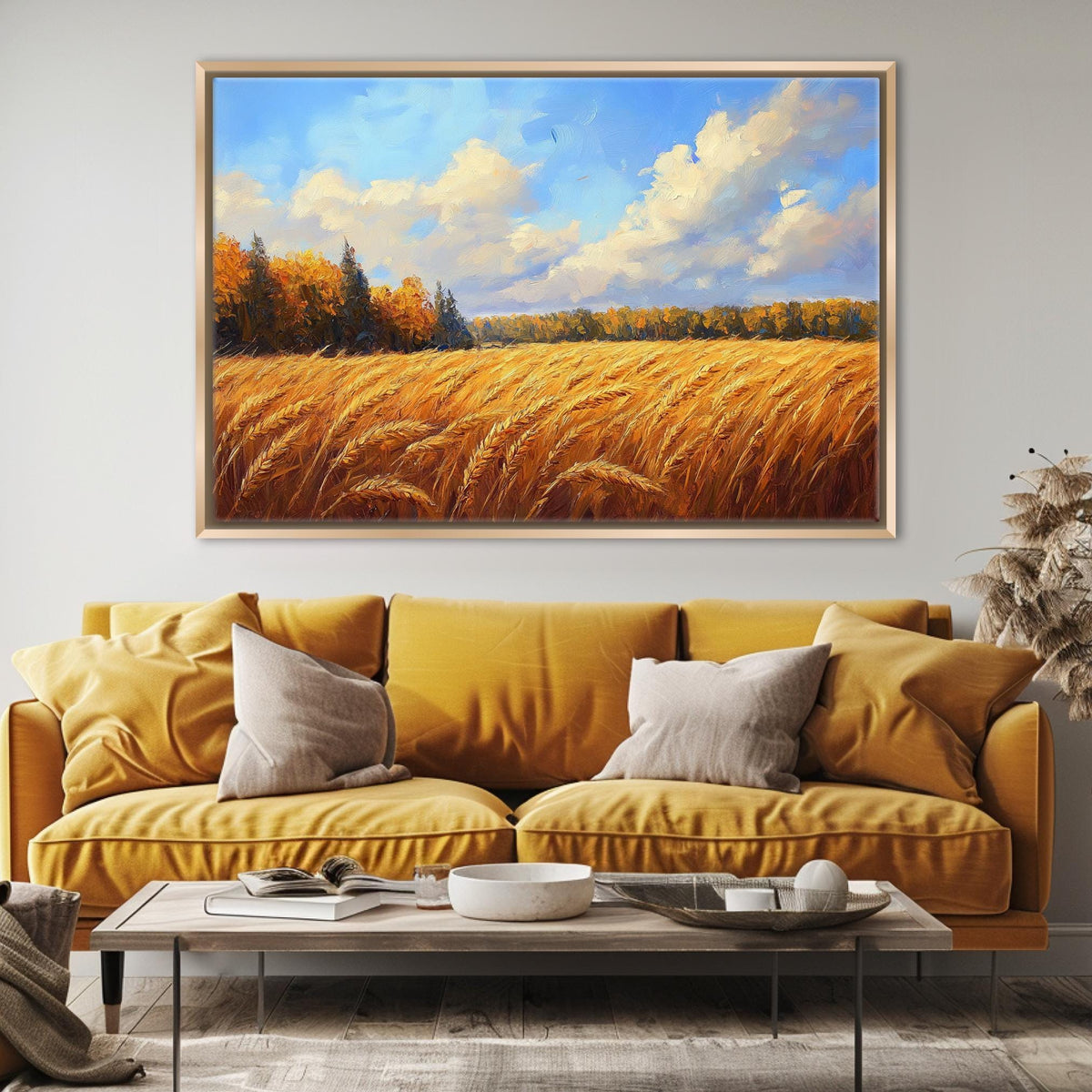 Golden Wheat Field Landscape Digital Artwork