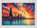 Vibrant Chicago Skyline Sunset Digital Artwork