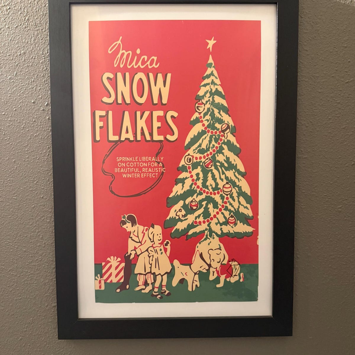 Vintage Mica Snowflakes Christmas Tree Digital Print