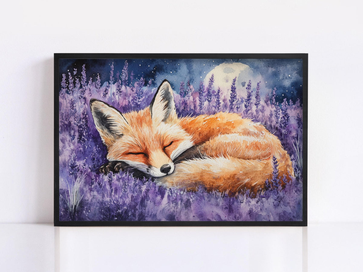 Sleeping Fox in Lavender Field Digital Art
