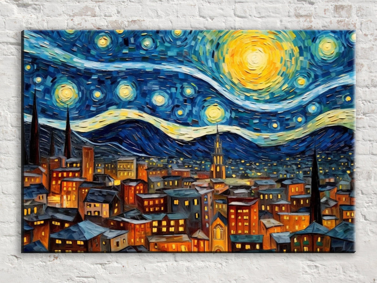 Starry Night Over Town Digital Artwork