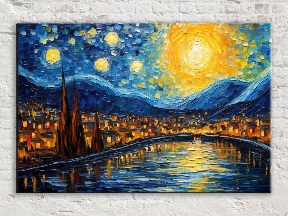Starry Night Over River Digital Artwork