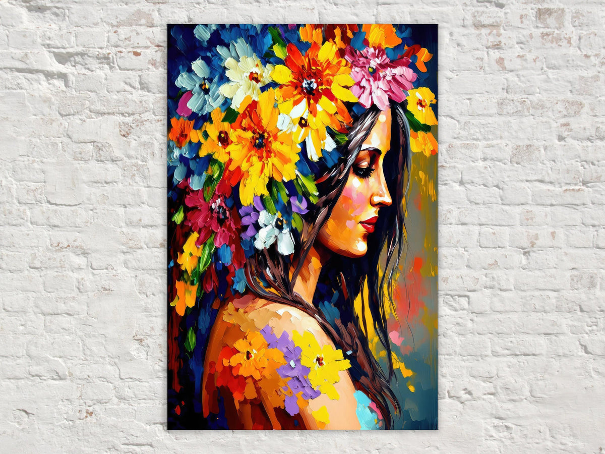 Vibrant Floral Woman Digital Artwork
