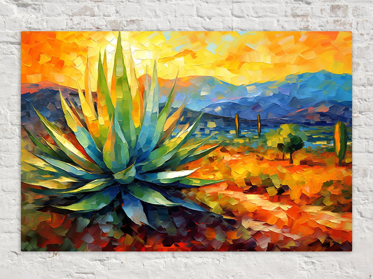 Vibrant Desert Agave Sunburst Digital Painting