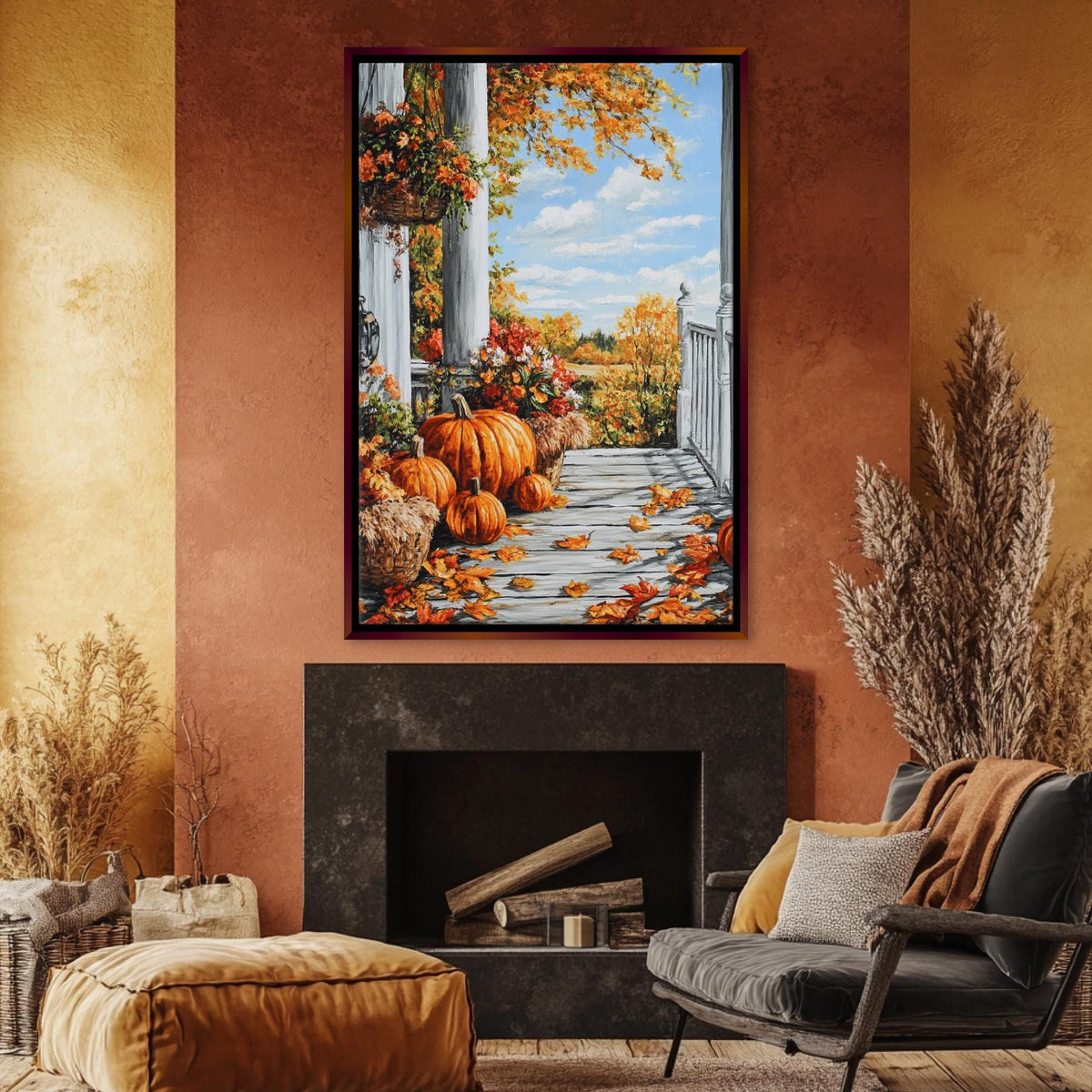 Autumn Porch Pumpkins Digital Art