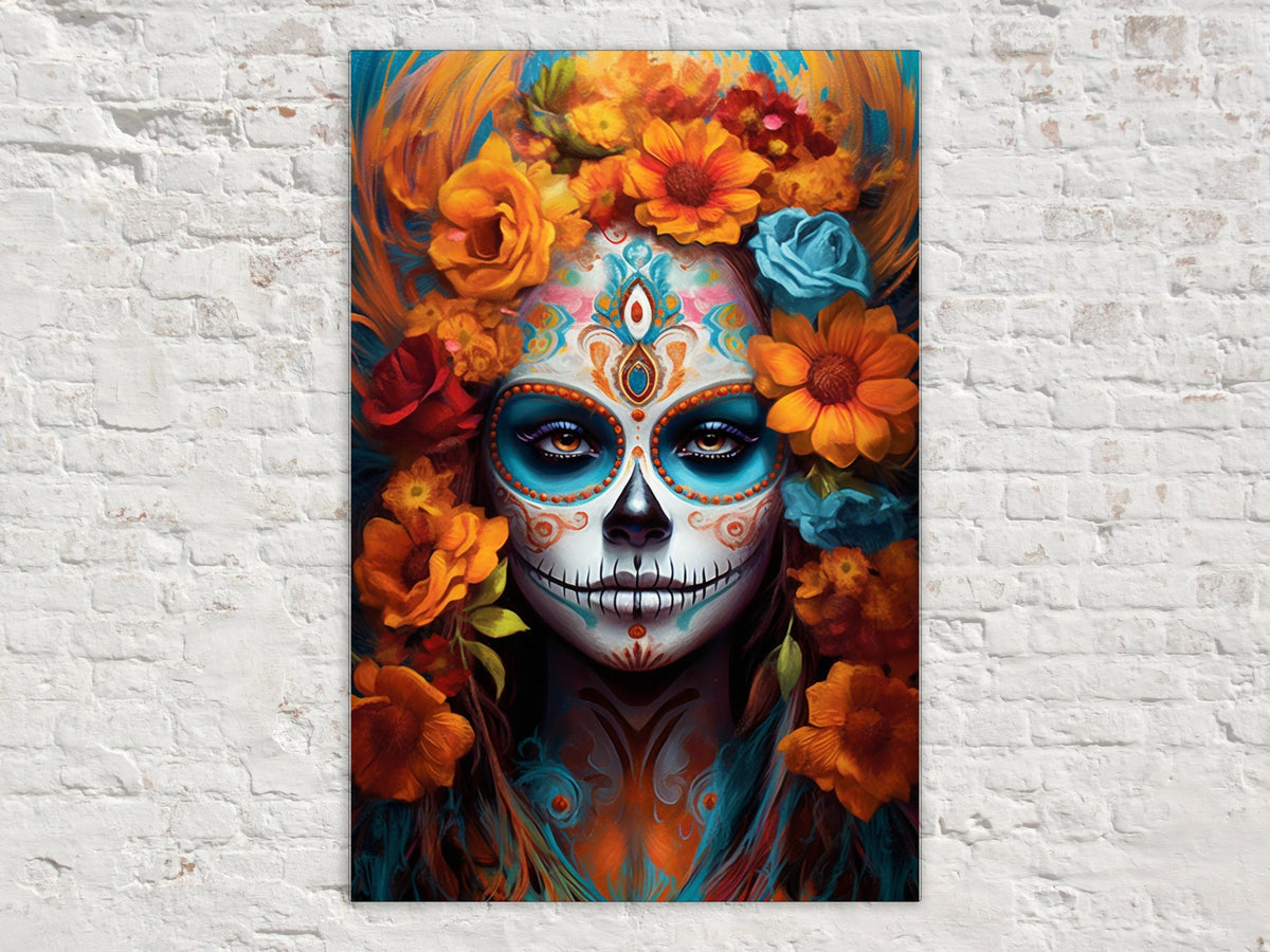 Vibrant Sugar Skull Woman Digital Art