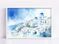 Santorini Blue Domes Watercolor Digital Art