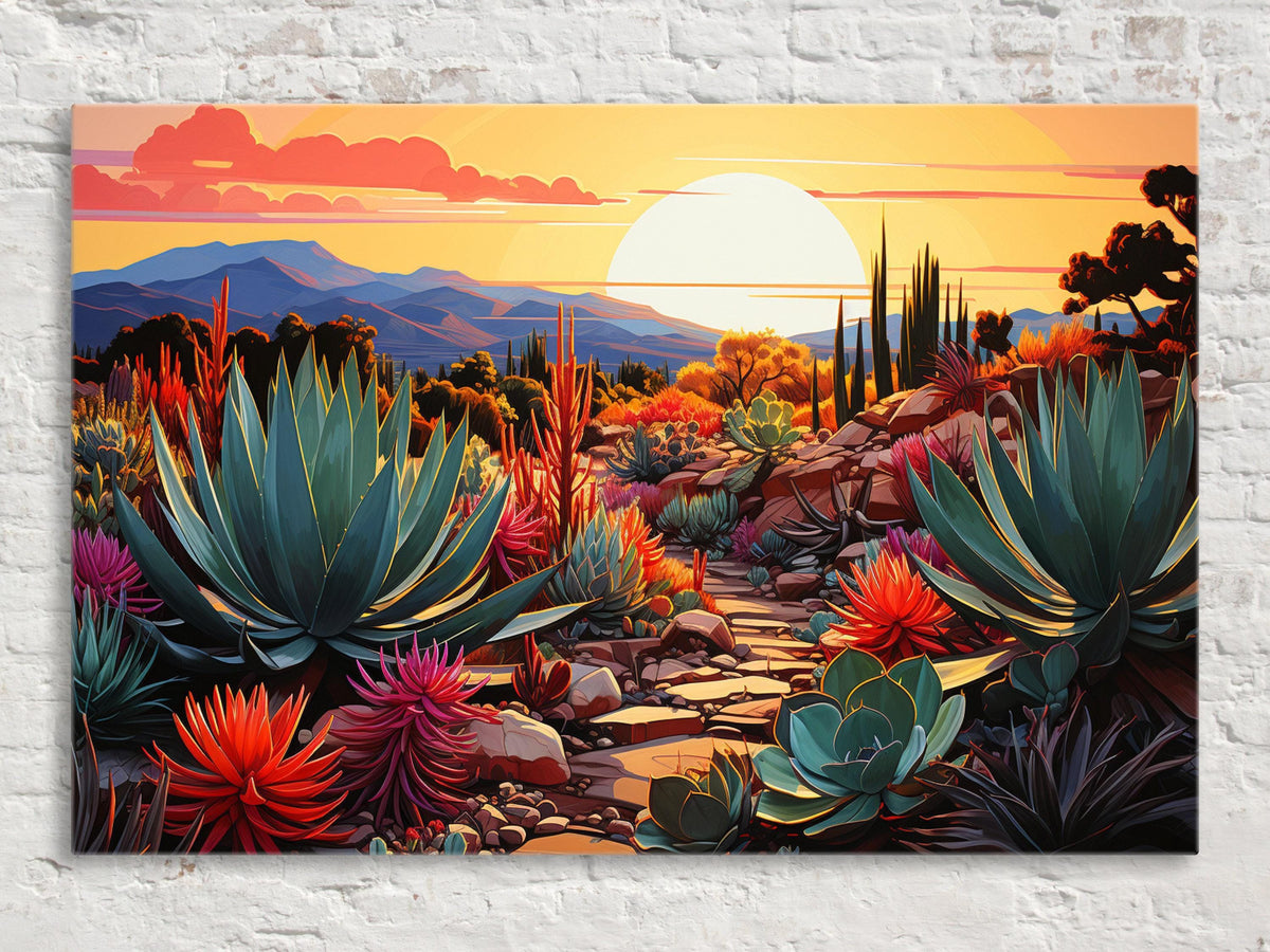 Desert Sunset Agave Landscape Digital Artwork