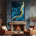 Golden Blue Marble Waves Digital Artwork