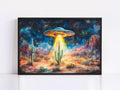 Desert UFO Abduction Digital Watercolor Art