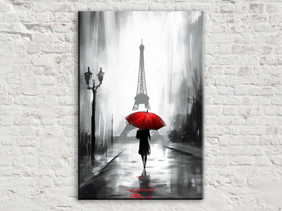 Parisian Rain Red Umbrella Digital Art