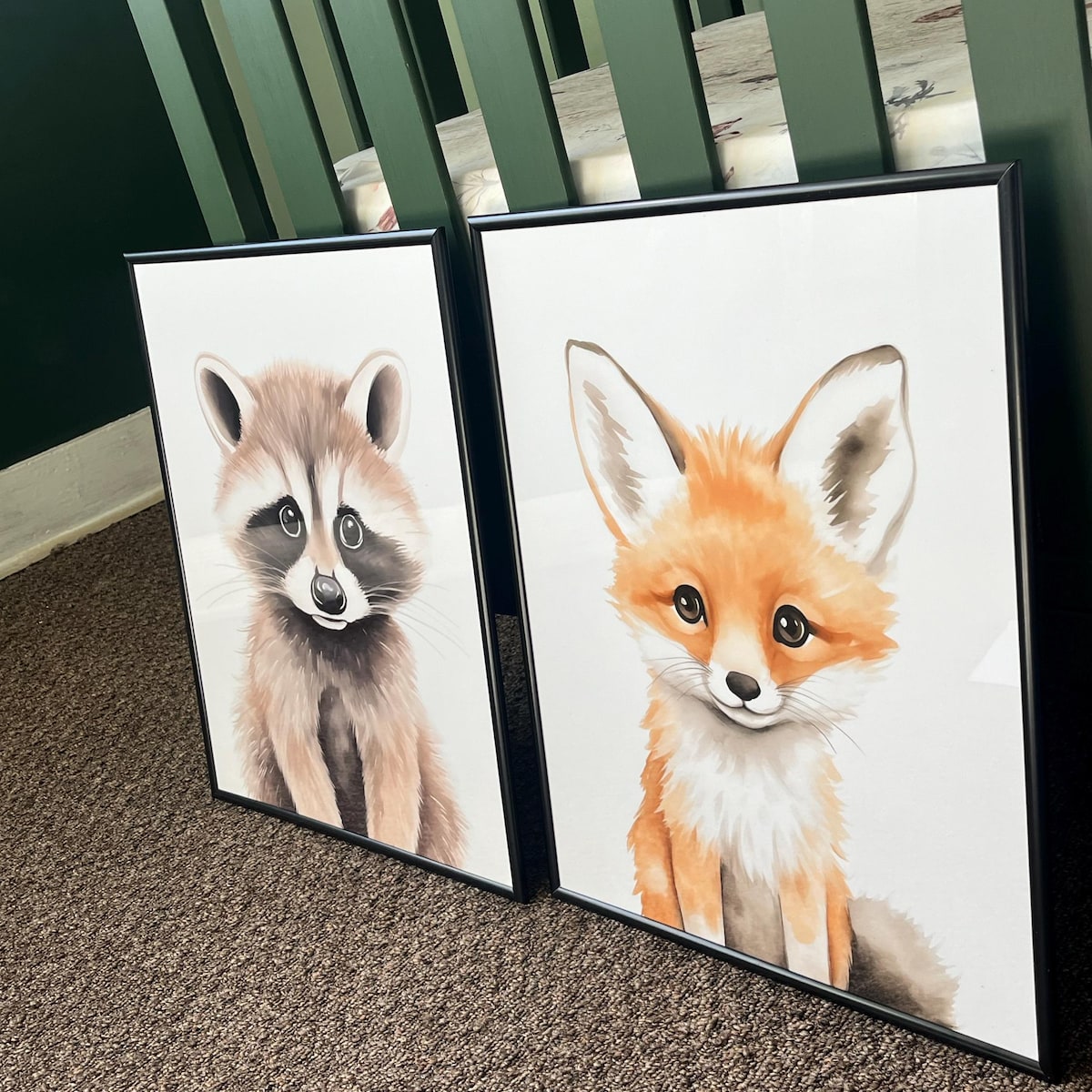 Charming Woodland Animals Raccoon and Fox Digital Artwork Set