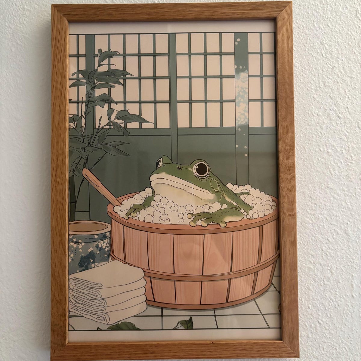 Zen Frog in Wooden Tub Digital Art Print