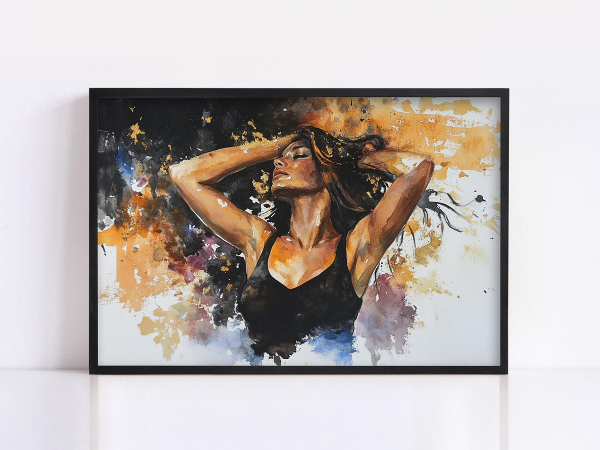 Golden Dreams Watercolor Woman Digital Art